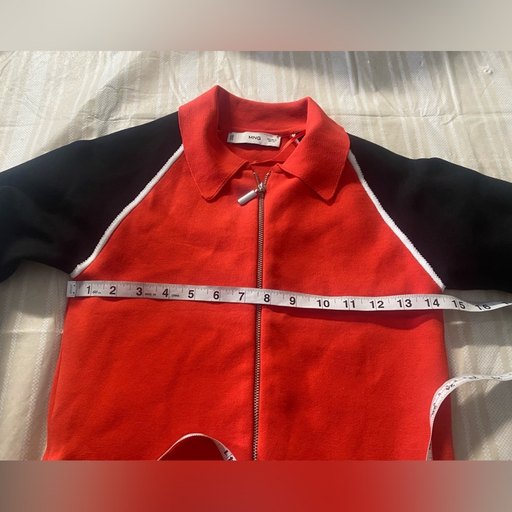 Mango Woman’s zipper Crop Cardigan Black red modern style size S - Picture 8 of 9